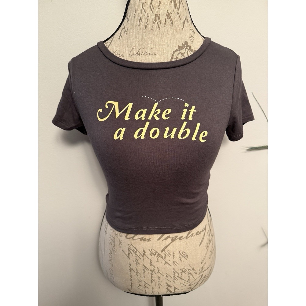 Garage Make It A Double Print Crop T-Shirt. Size Medium STORMI TEE